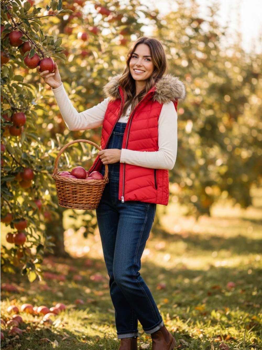Gap Outdoor Edition PrimaLoft Red Puffer Vest – Faux Fur Hood – Size S